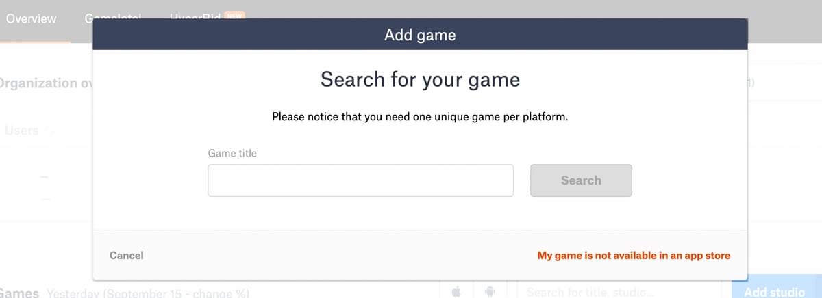 Game Analytics - Add Your Game - search