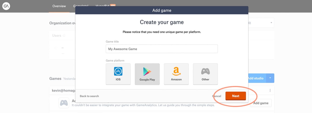 Game Analytics - Add Your Game 1