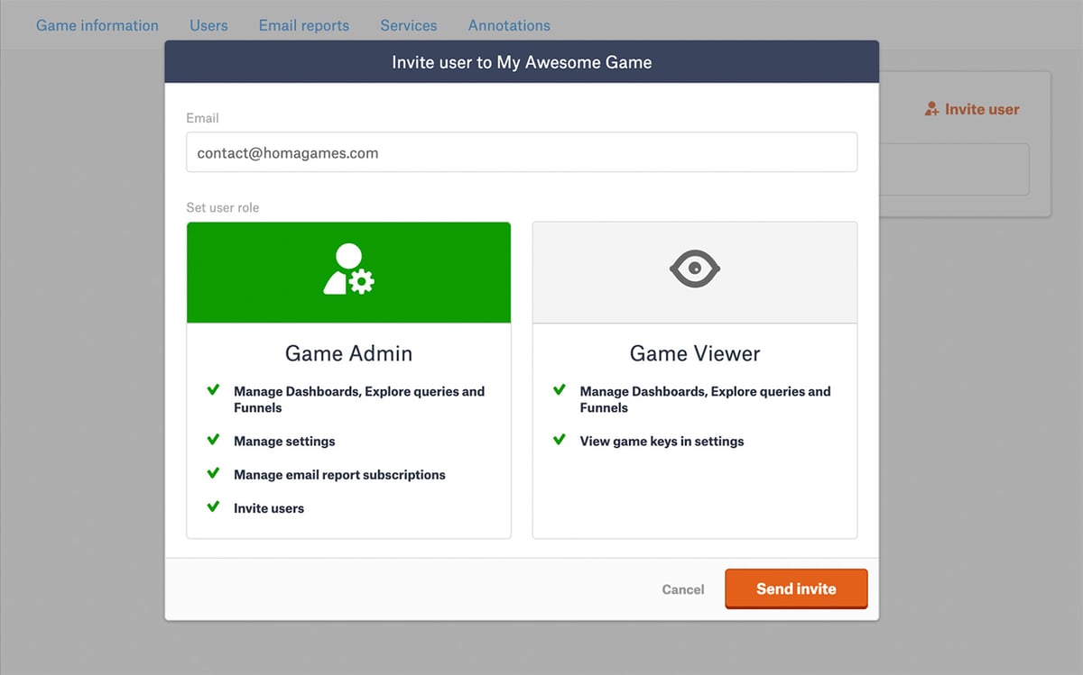 Game Analytics - Invite User